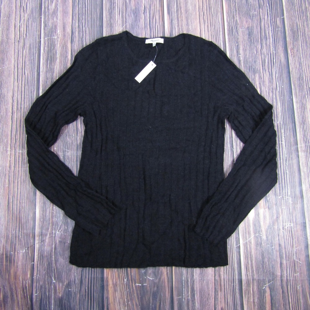 Madewell Sweater Womens Medium Black Alpaca Blend Ribbed Crewneck Knit Pullover